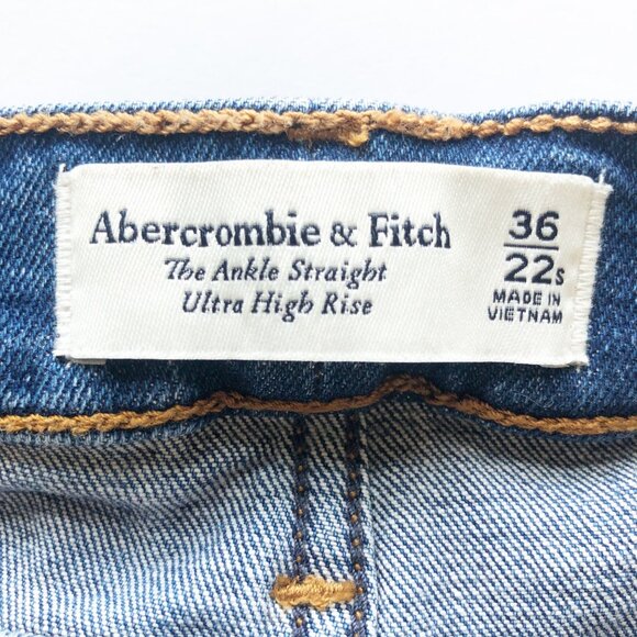 ABERCROMBIE The Ankle Straight Ultra High Rise Knee Rip Jeans Womens 22 Short - Picture 5 of 10